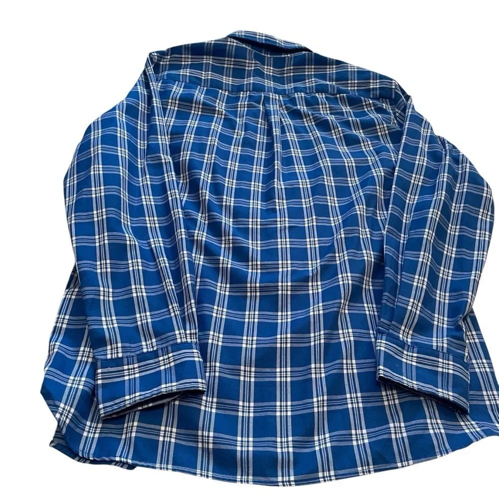Chaps Easy Care Twill Blue/White Checked Mens Shirt -Size Large - Picture 5 of 9